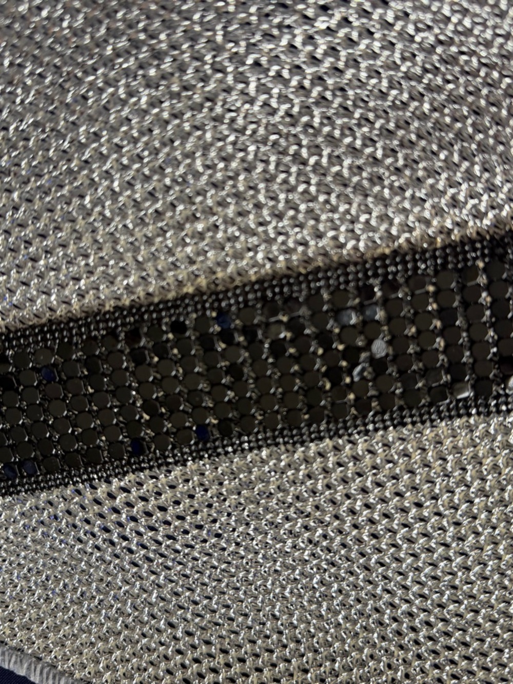 Silver Metallic Knit Bracelet with Black Sequin Band